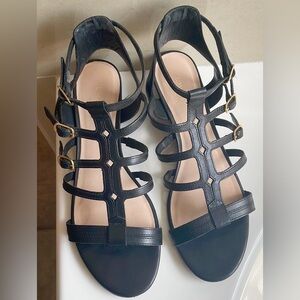 Kate Spade Black Gladiator Strappy Wedge Sandal Size 7.5